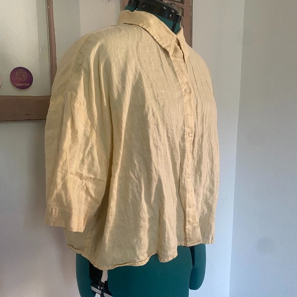 H&M Oversized Linen Shirt - Light Yellow - XXL - Picture 2 of 7